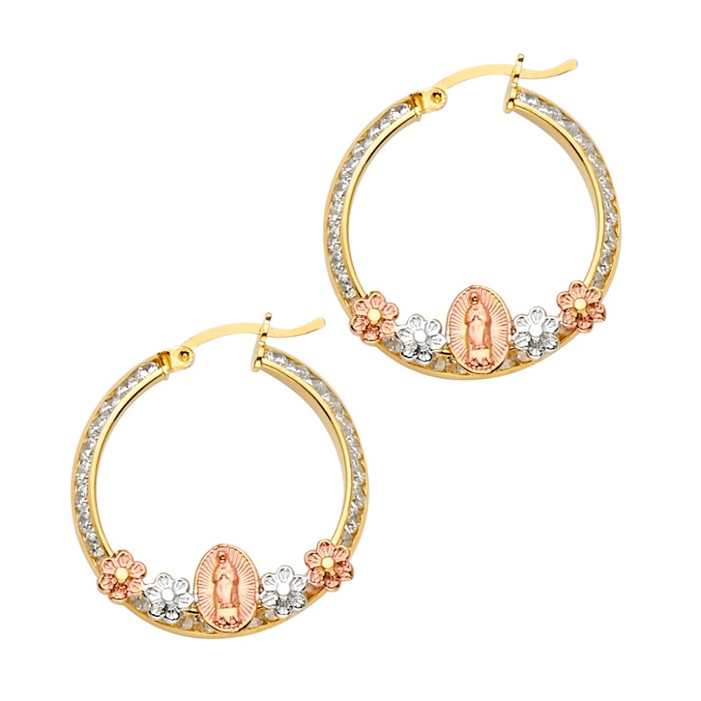 14K Tri Color Gold Hoop Earrings for women